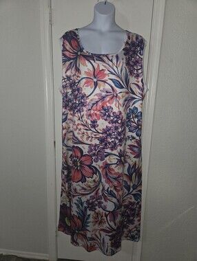 Sleeveless Floral Maxi Dress in White with Pink & Purple Print